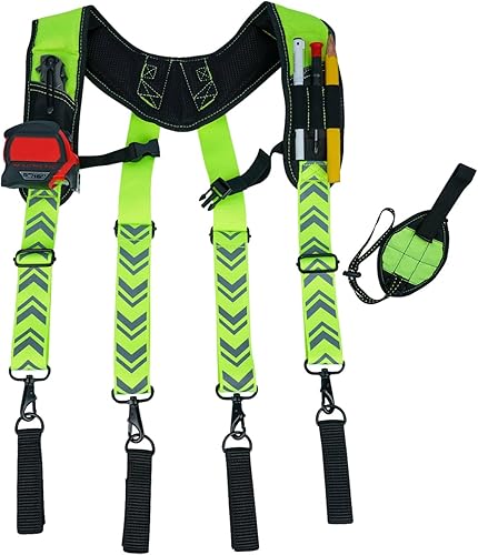 KUNN Tirantes magnéticos para cinturón de herramientas, tirantes reflectantes de seguridad para trabajo, arnés de bolsa de herramientas para hombre