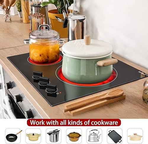 Miniatura 2 de Karinear Placa de cocina eléctrica de 24 pulgadas, 3 quemadores, placa de cerámica con control de perilla superior de estufa eléctrica, advertencia