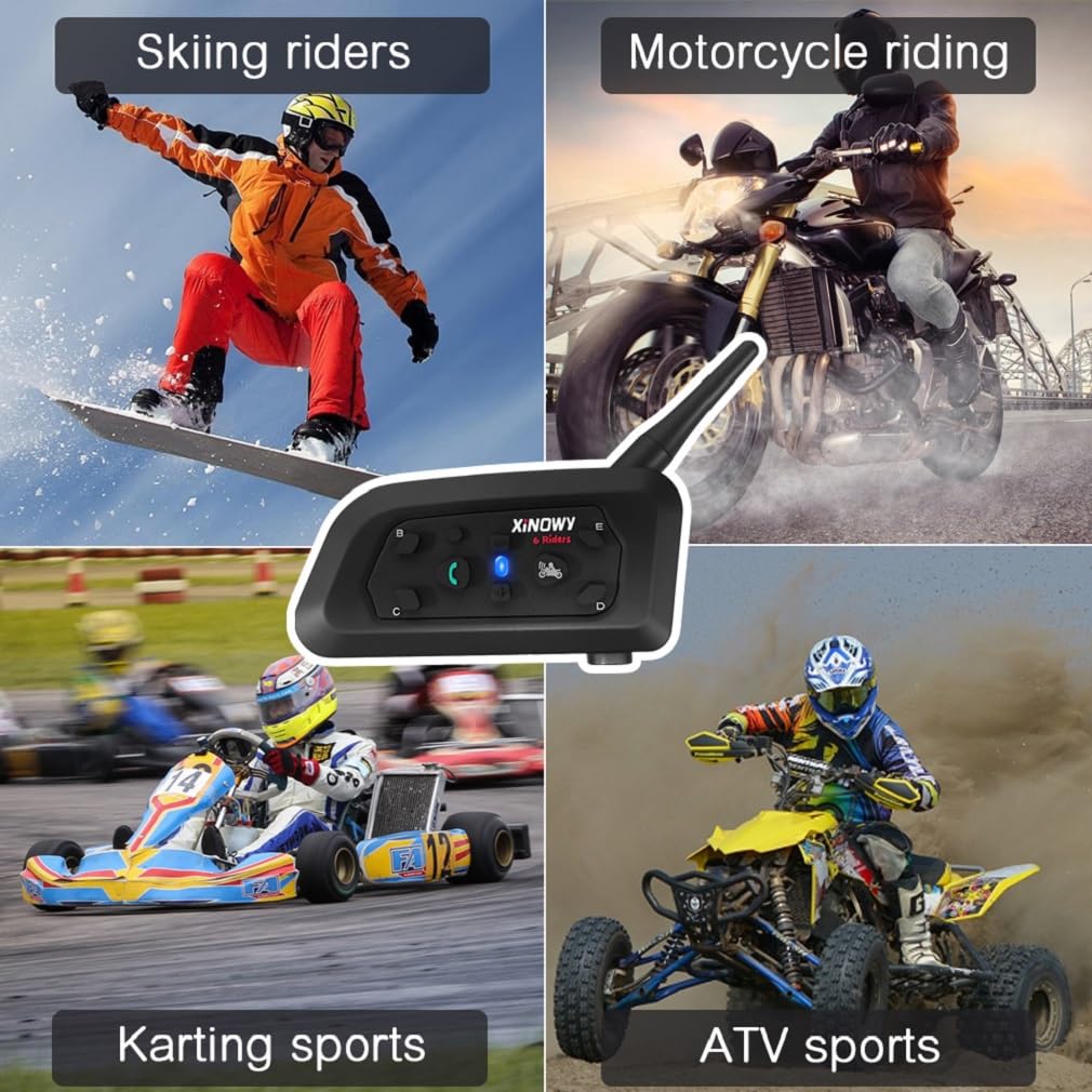 V6 Pro - Intercomunicador para moto, kit interfono para 2 cascos, auriculares con cancelación del ruido, distancia 1 km, sistema de comunicación para moto universal, IP67 impermeable (negro)