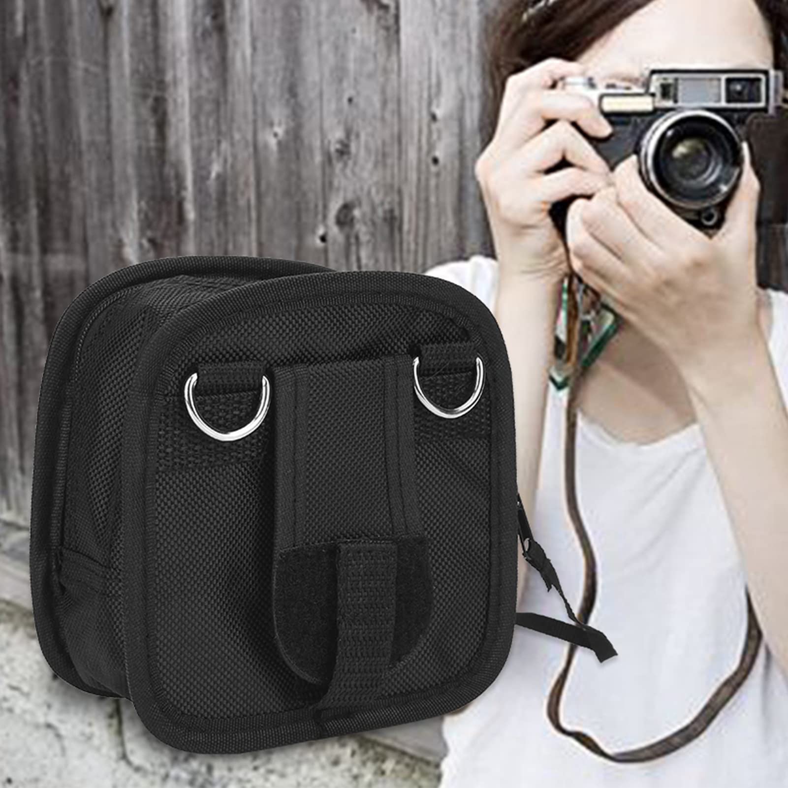Nylon Filter Bag, Compact 9 Slot Camera Accessory Case with Shoulder Strap and Photography Equipment Case