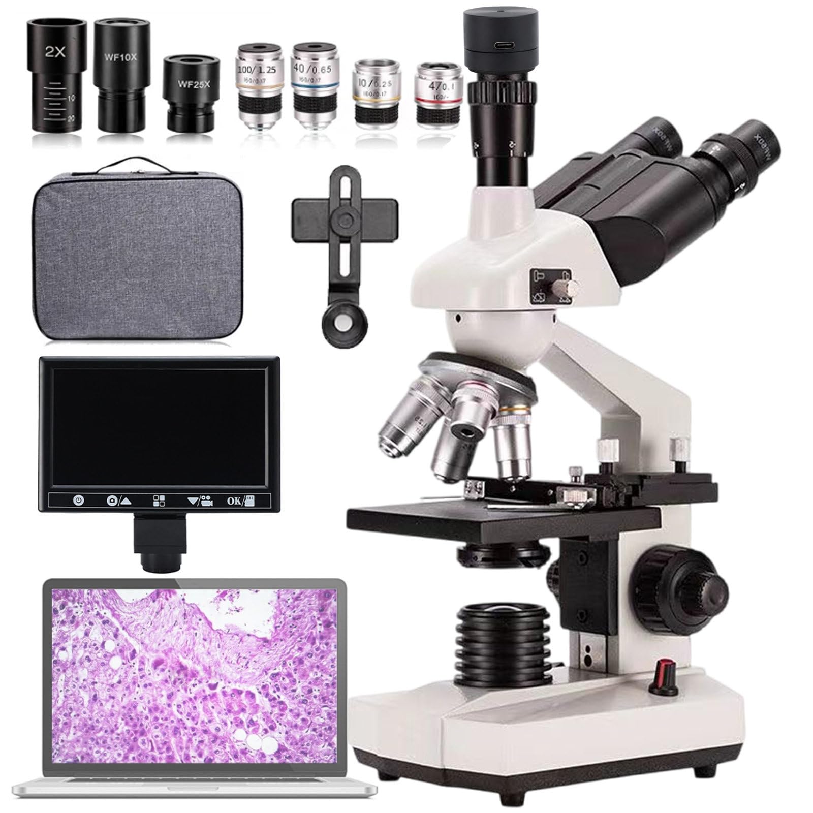 Microscopio BiolóGico HD, para El Hogar, Laboratorio Escolar, Microscopio Compuesto Trinocular Digital De 40X A 5000X, con Perilla De Enfoque Coaxial Grueso/Fino,5000X+A+B