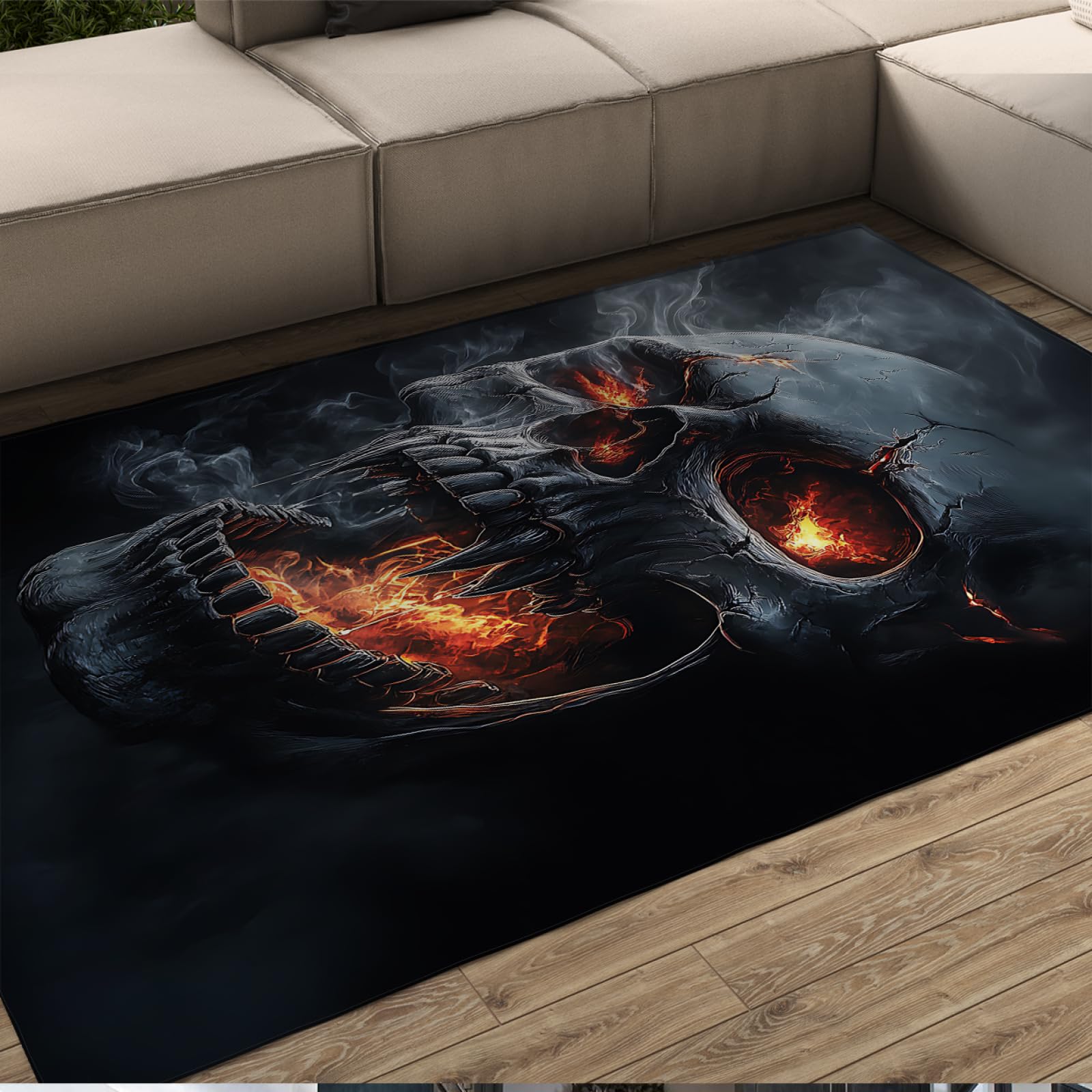 Tapis pliable antidérapant et léger motif scary skull noir 140x200cm pour cuisine