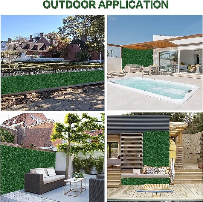 Image of Dekorly Plastic Artificial Grass Wall Panels | Indoor Outdoor Decoration | Garden, Floor, Balcony Home Decoration | Vertical Garden Artificial Wall Plants (58cm x 40cm, Set of 2), Green