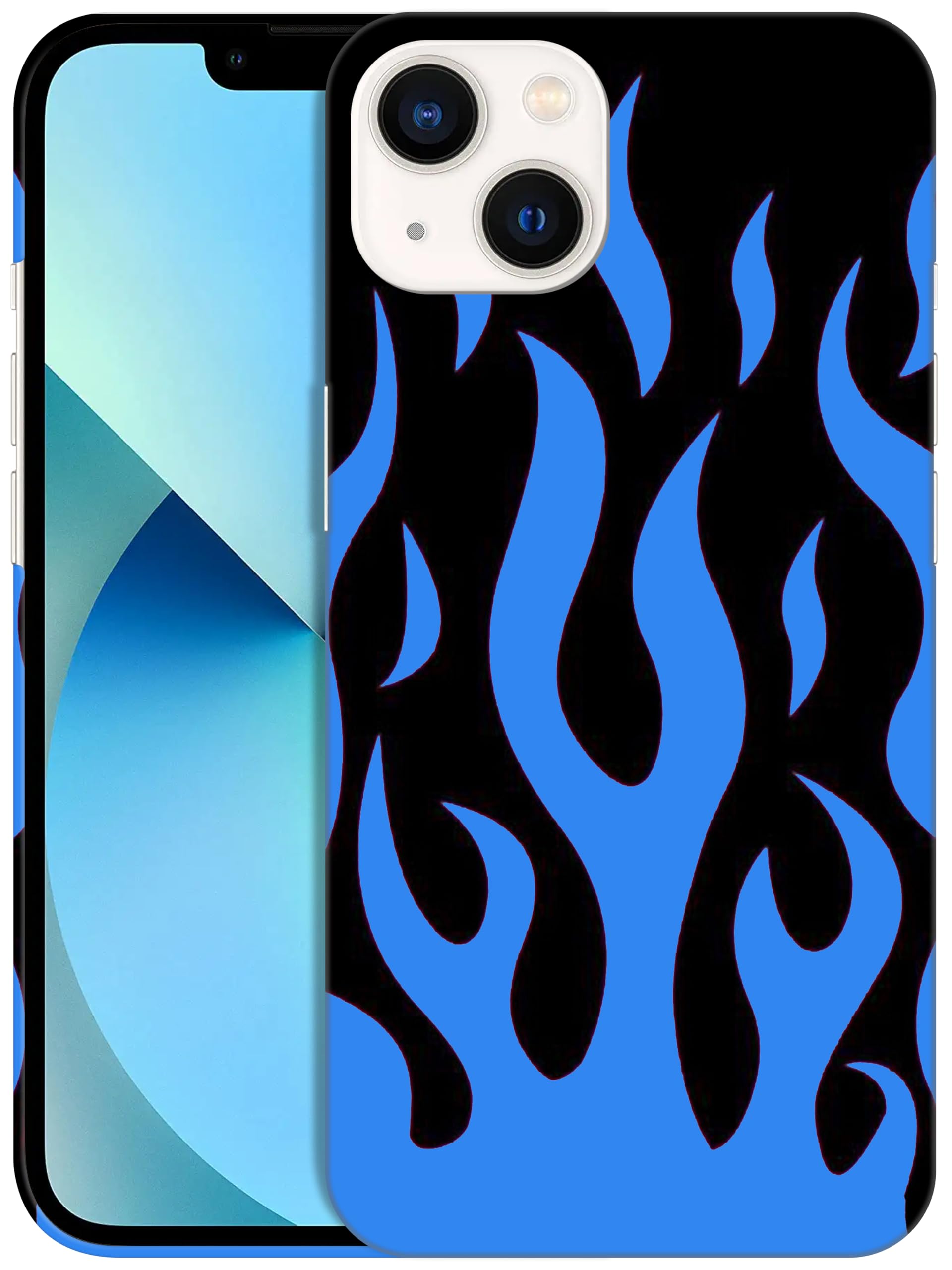 for iPhone 13, iPhone 13 Case - Blue Flames Printed Cute Slim Fit Hard Plastic Protective Designer Back Phone Case/Cover for iPhone 13