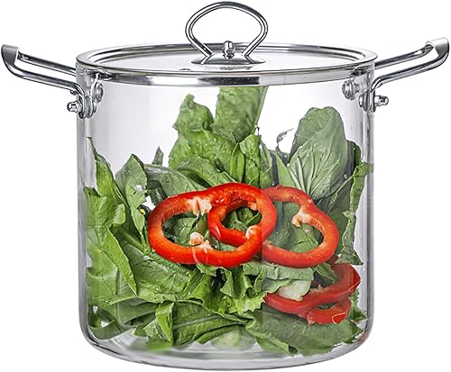 Cacerola de vidrio transparente con tapa, juego de utensilios de cocina de vidrio con tapa, estufa de vidrio resistente al calor, doble asa,