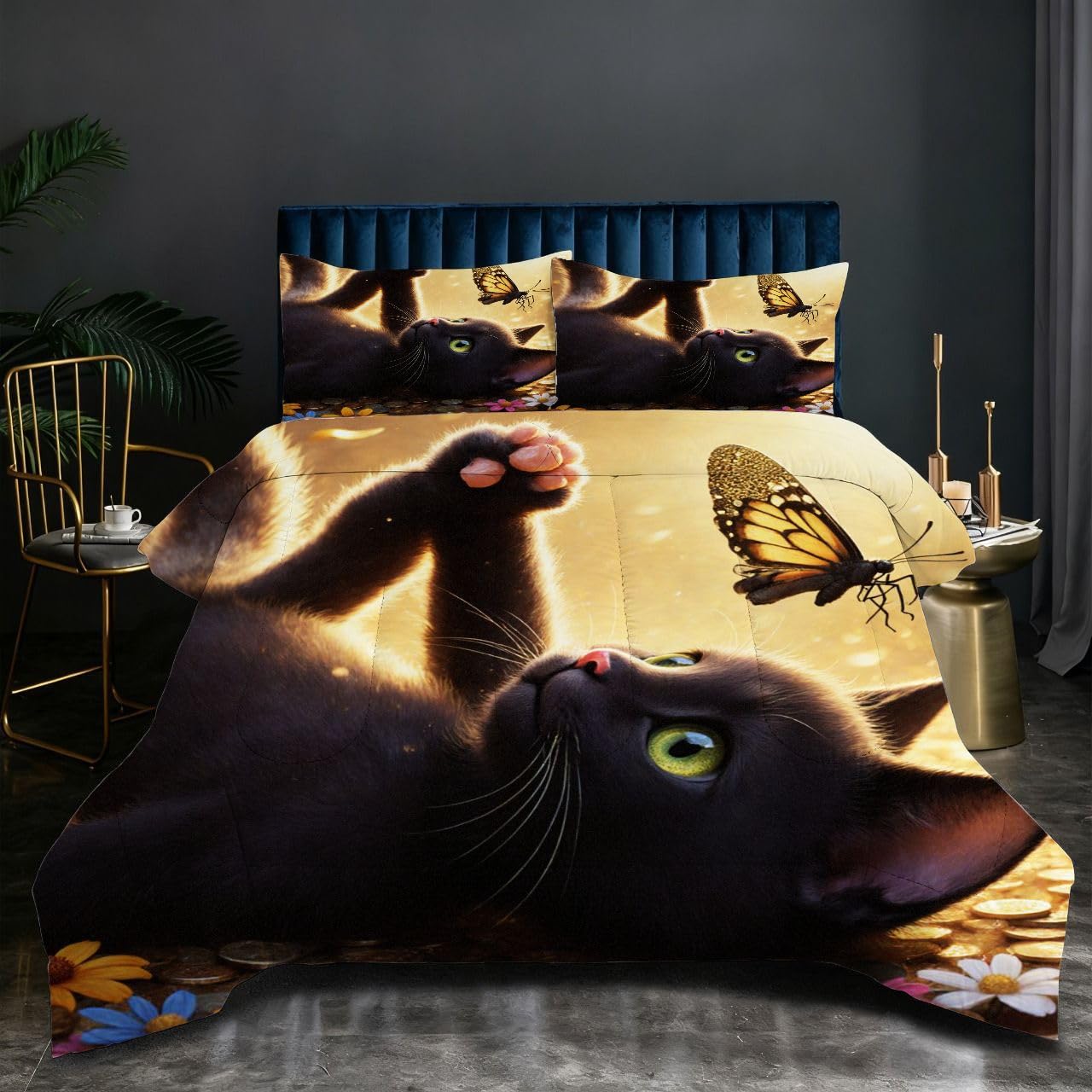 Parure de couette 240x260 cm chat gris anti-froid pour un sommeil réparateur