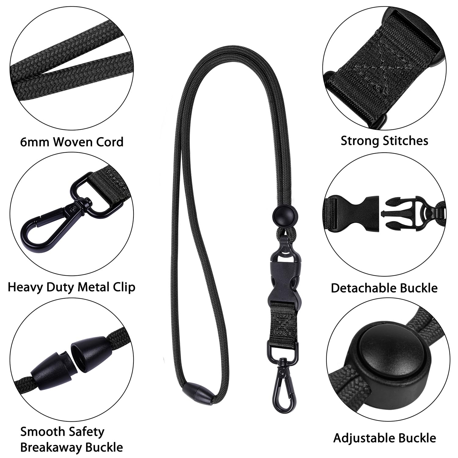 Masper 2 Pack Black & Blue Heavy Duty Safety Breakaway Lanyard with Round Adjustment Slider - Image 3