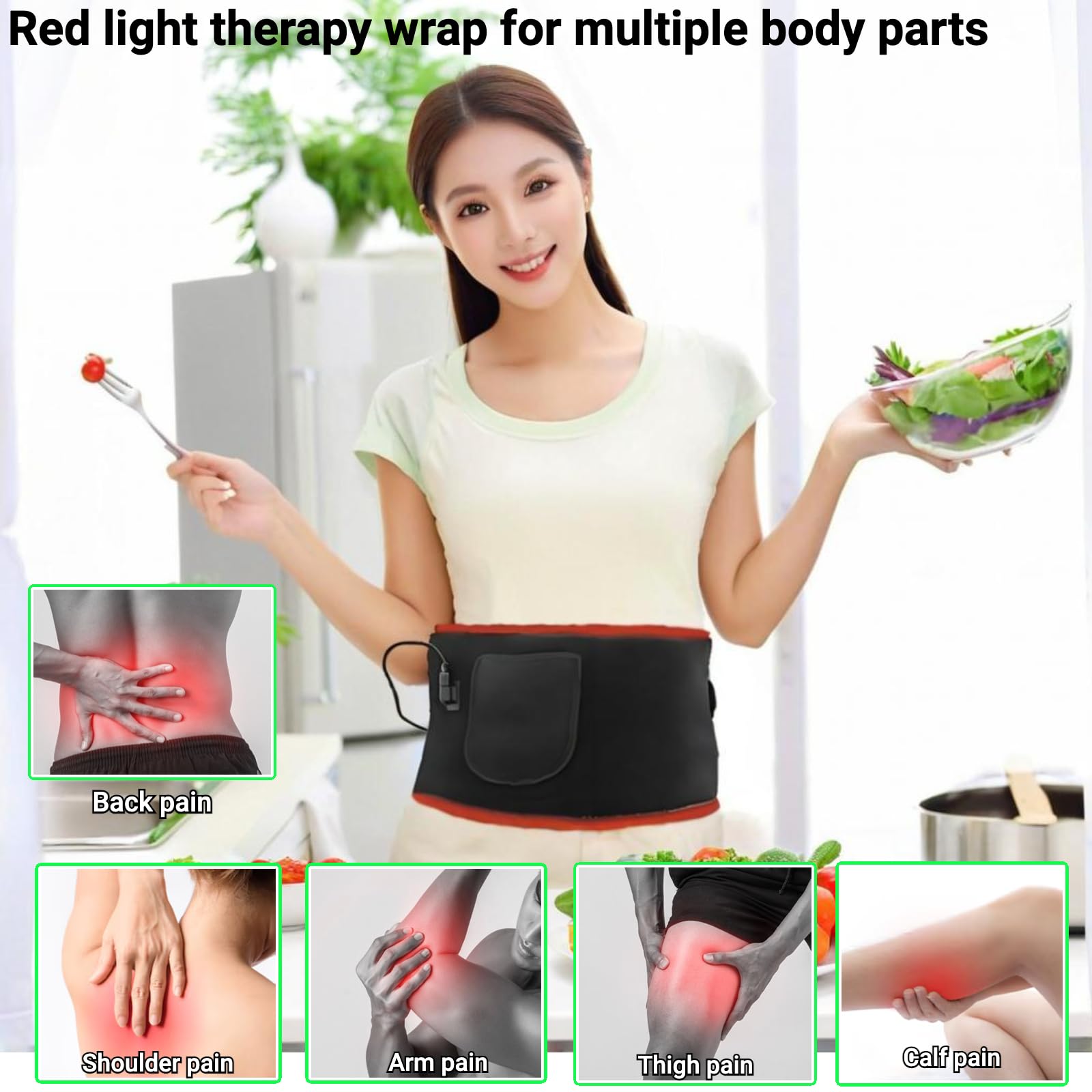 Dispositivo de terapia de luz roja,cinturón masajeador de cintura Luz infrarroja cercana de 660nm/850nm,5 niveles de brillo,temporizador inteligente Alivio del dolor de espalda,abdomen,hombros piernas