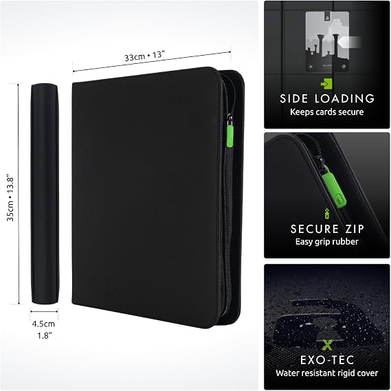 Vault X 12 Pocket XL Zip Trading Card Binder 624 Cards Exo-Tec (Black) | Holds 624 standard-size TCG cards in 26 side-loading 12-pocket pages. Padded, water-resistant Exo-Tec cover.