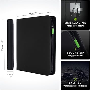Vault X 12 Pocket XL Zip Trading Card Binder 624 Cards Exo-Tec (Black) | Holds 624 standard-size TCG cards in 26 side-loading 12-pocket pages. Padded, water-resistant Exo-Tec cover.