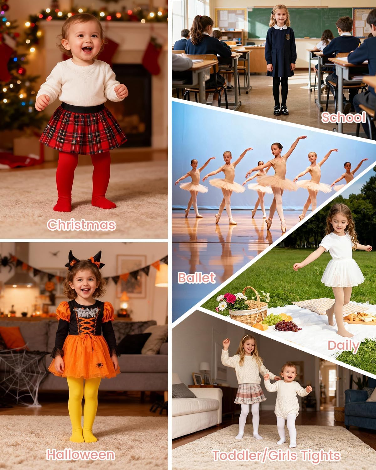 Century Star 5 Pairs Ballet Tights for Girls Toddler-Soft Footed Dance Transition Tights - Image 9