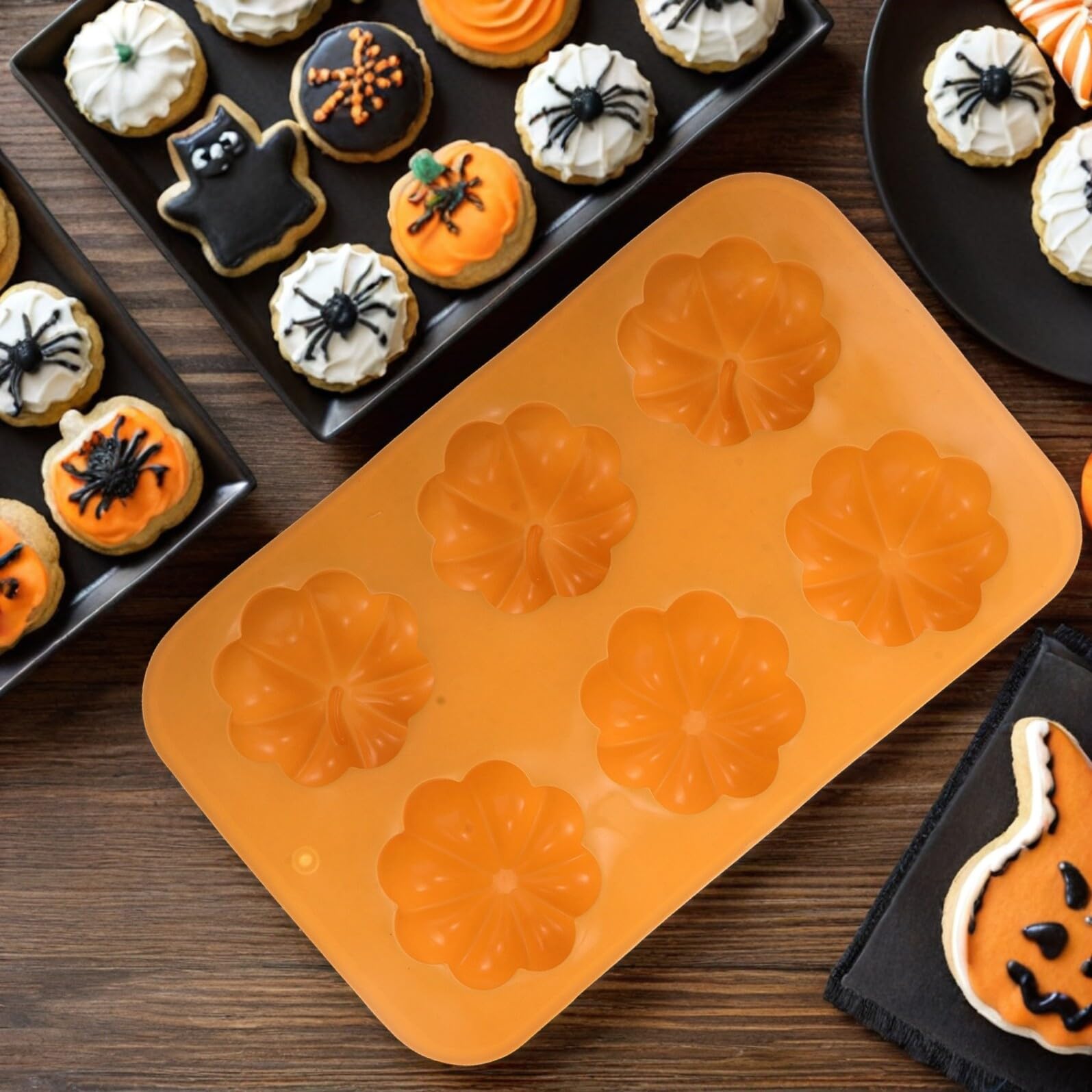 Molde de Silicona para Hornear Forma de Calabaza 2 Piezas Molde Grande Pequeñas Resistente al Horno Reutilizable Adecuado para Muffins Mousse y Postres