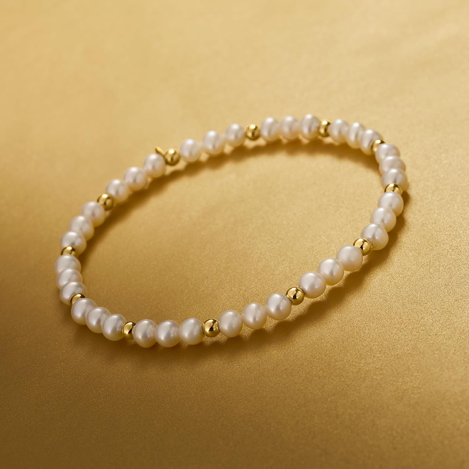 Pure Collection by Ross-Simons 4-5mm Cultured Pearl and 14kt Yellow Gold Bead Stretch Bracelet