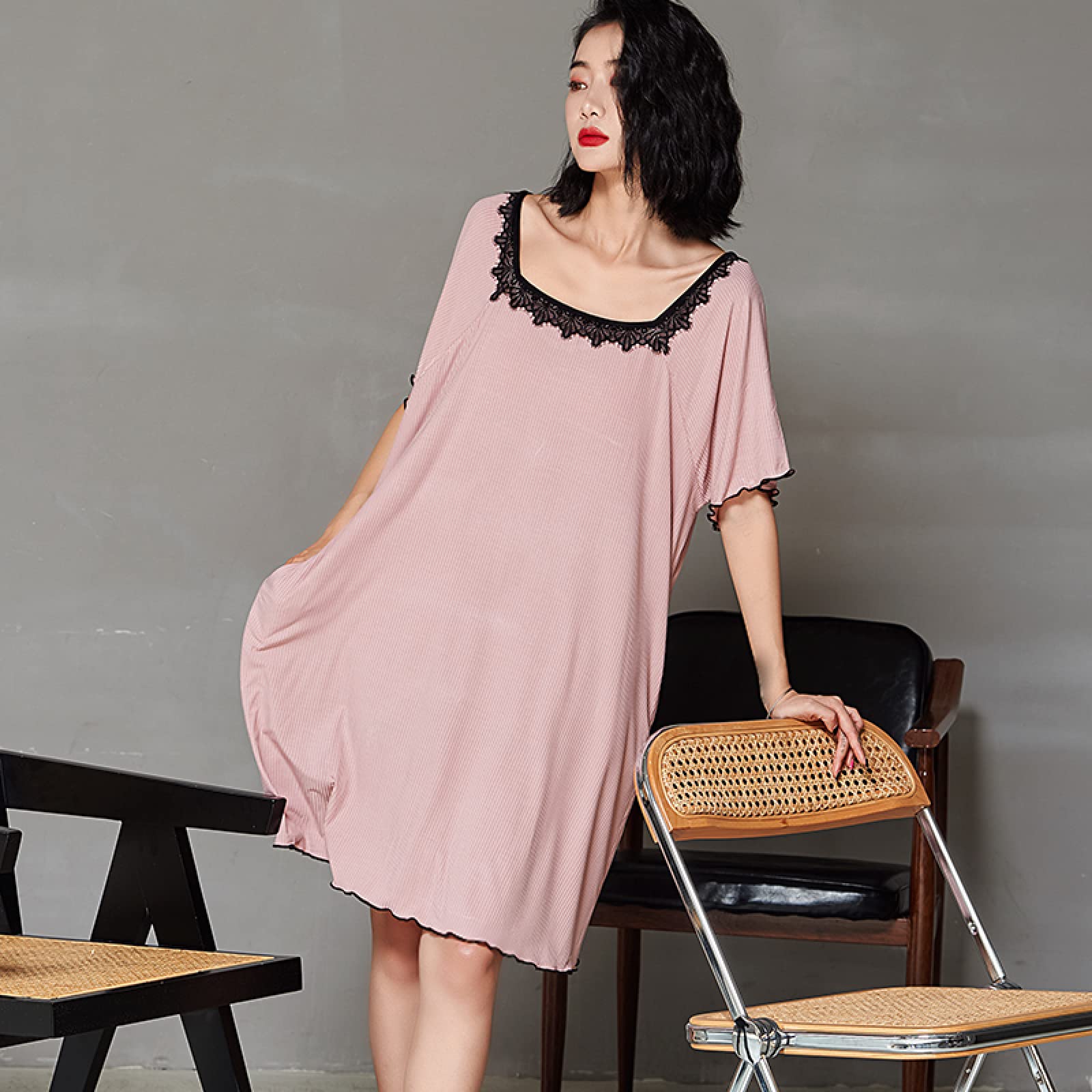 OFFSUM Camisón Clásico De Encaje con Bordado De Retazos Y Cuello Cuadrado Informal De Talla Grande Hogar