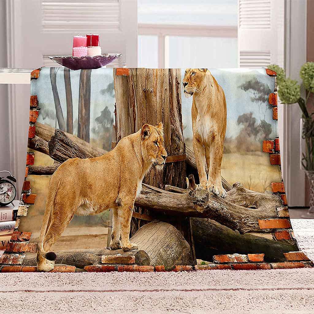Couverture flanelle chaude anti-froid plaid lion doux grand confort