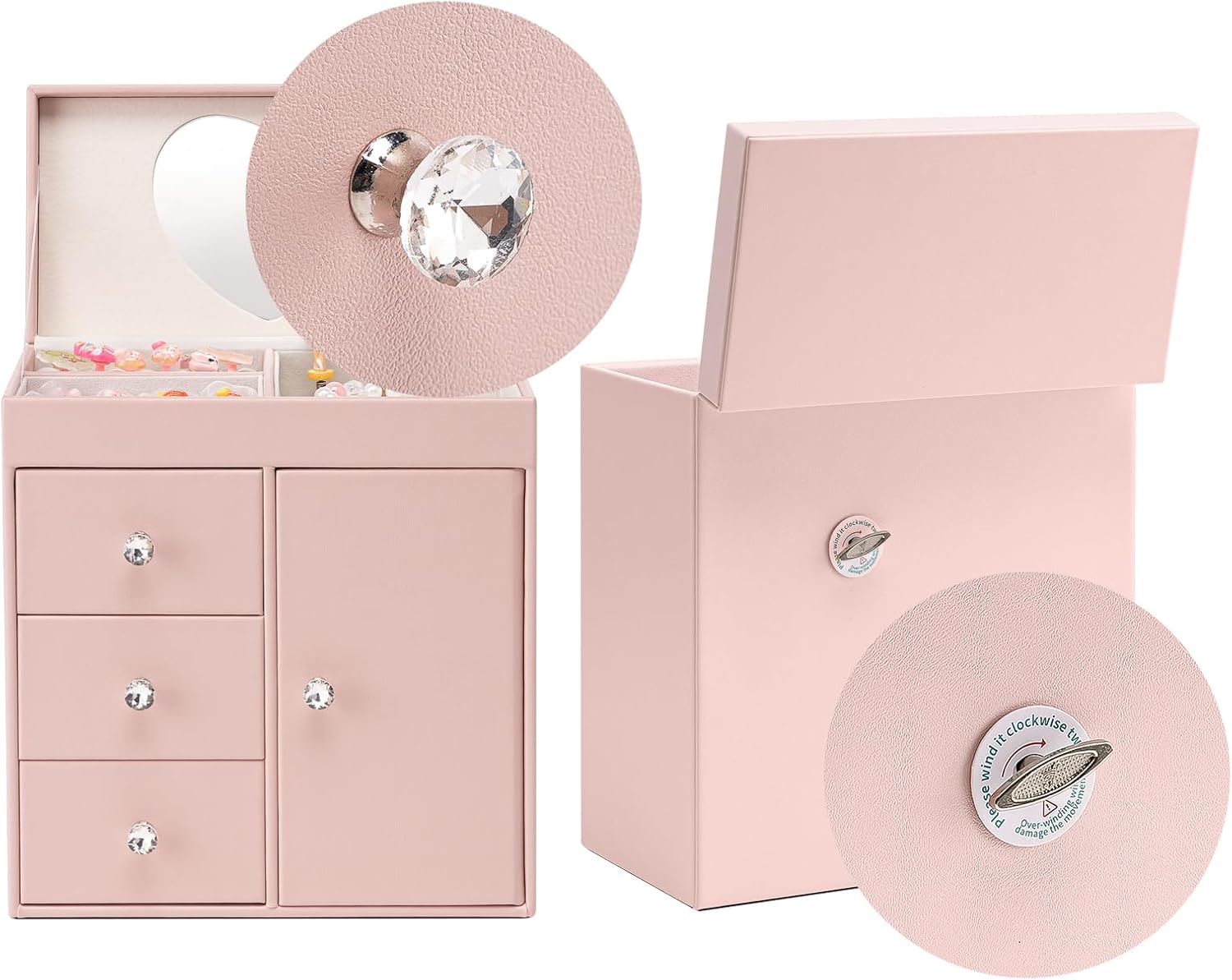 Vlando Musical Jewelry Box with Spinning Ballerina, Girls’ Jewelry Organizer for Necklaces Rings and Hair Accessories, Gift for Girls and Kids, Pink