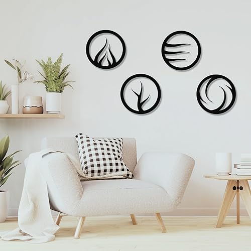 fayholy Decoración de pared de metal de cuatro elementos, arte de pared de metal, arte minimalista, letrero de metal, arte de metal, arte de metal