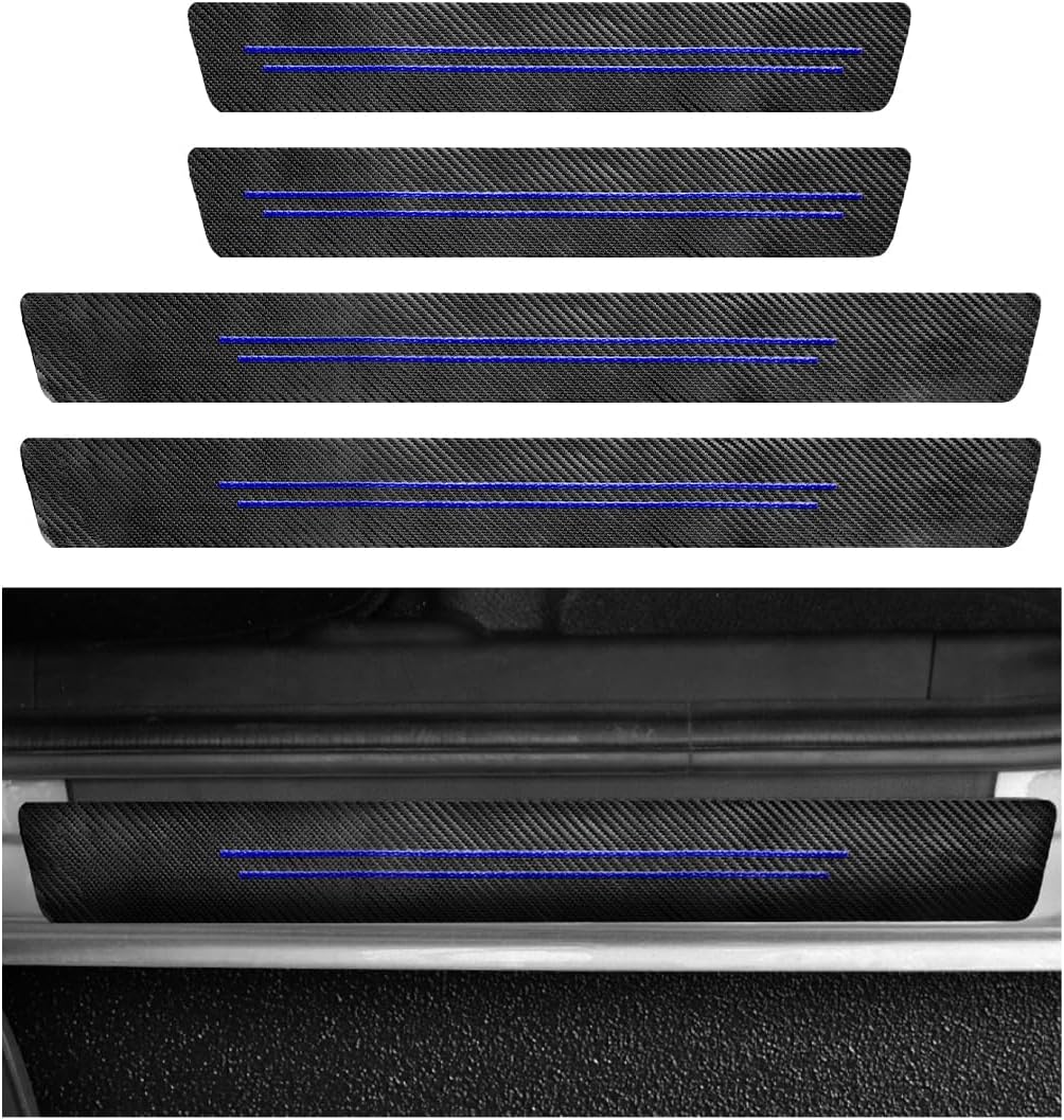 4 PCS Car Door Sill Protector, Carbon Fiber Leather Anti-Scratch Waterproof Threshold Protector, Exterior Decor Entry Guard Protection Cover Sticker for Car Truck SUV (Purple)
