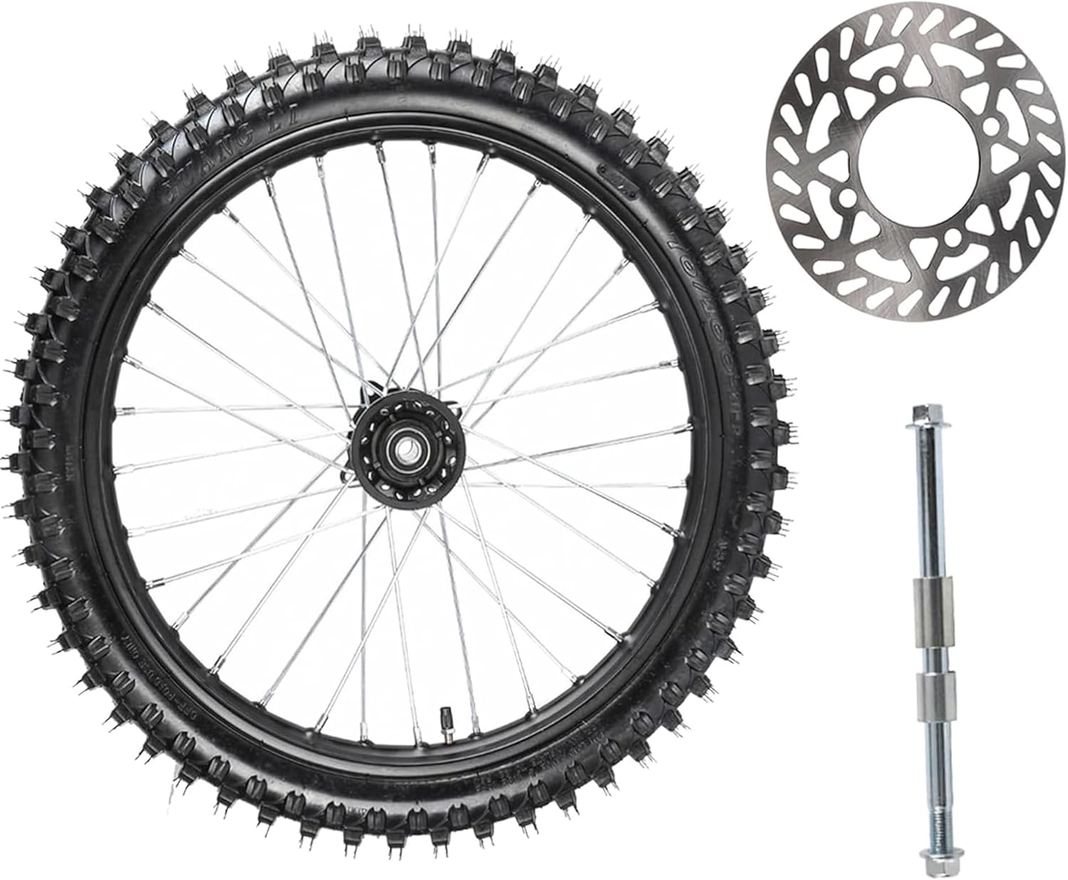 70/100-19 Front Dirt Bike Wheel Kit – Tire, Rim, Inner Tube, 15mm Bearing Axle & 210mm Disc Brake Rotor for SSR, Baja, Taotao, Apollo Pit Pro, Monkey Trail Bike, 125cc-250cc Offroad Motorcycle