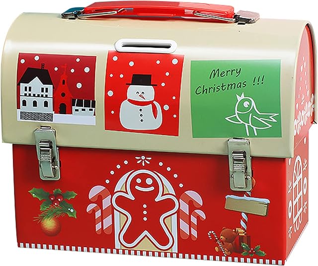 Angoily 1Pcs Christmas Tinplate Biscuits Canister, Retro Tin Elk Airtight Metal Biscuit Tin with Handle, Xmas Tin Cookie Snack Jars for Small Treats Candies Chocolate Gift Cards