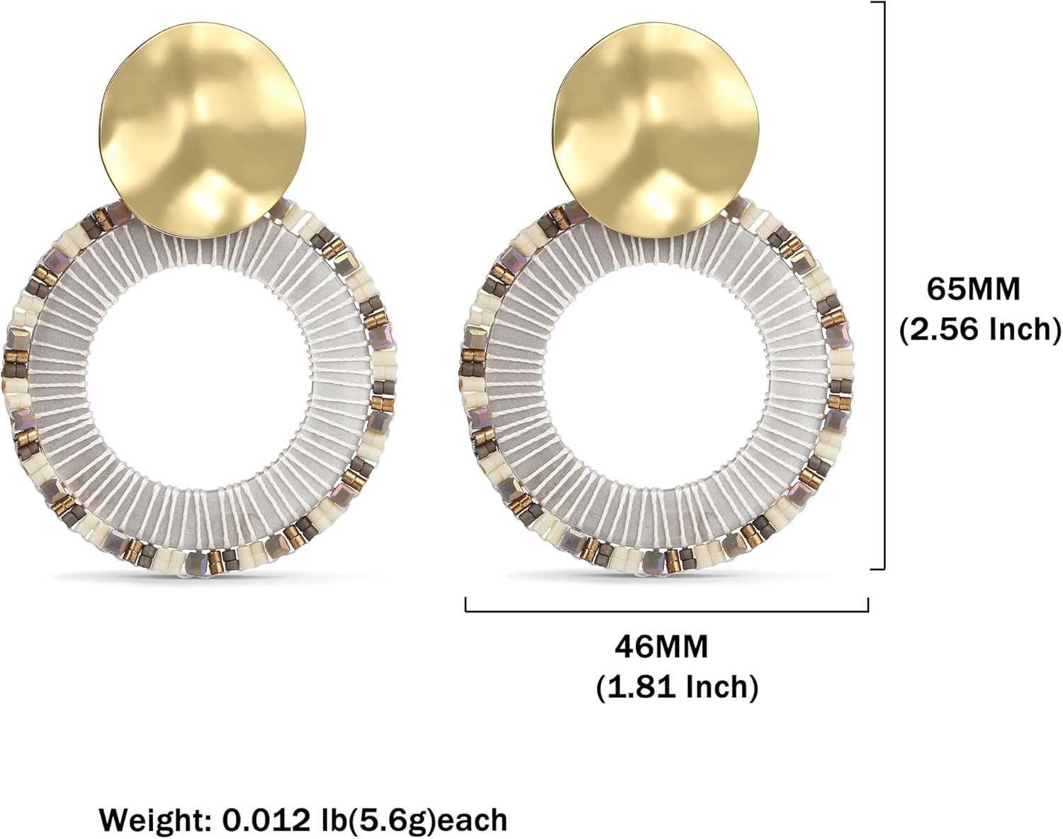 Boho Beaded Circle Earrings for Women Lightweight Statement Dangle Earrings Drop with Hammered Gold Disc Colorful Hoop Trendy Boho Jewelry Gift - Image 2