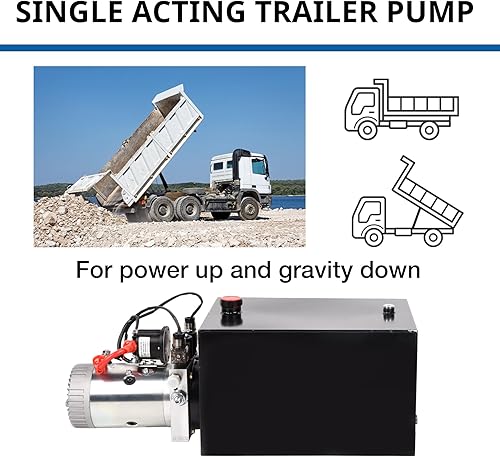 Miniatura 33 de Unidad de potencia hidráulica de 15 cuartos de galón de 12 V DC Bomba hidráulica de efecto único de depósito de metal Bomba de remolque