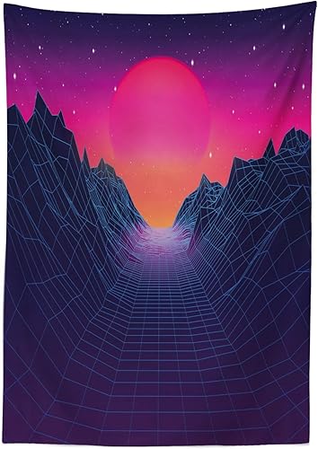Miniatura 2 de Ambesonne Synthwave Tablecloth, 80's Artwork Illustration of Grid Mountains and Sun Ombre Sky, Rectangular Table Cover for Dining Room Kitchen