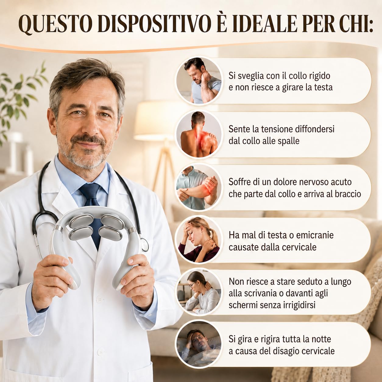 Vertaline Cervirest Massaggiatore Cervicale Elettrico Collo 9 Intensità Calore 4 Teste Ricaricabile Casa Ufficio (white*1)