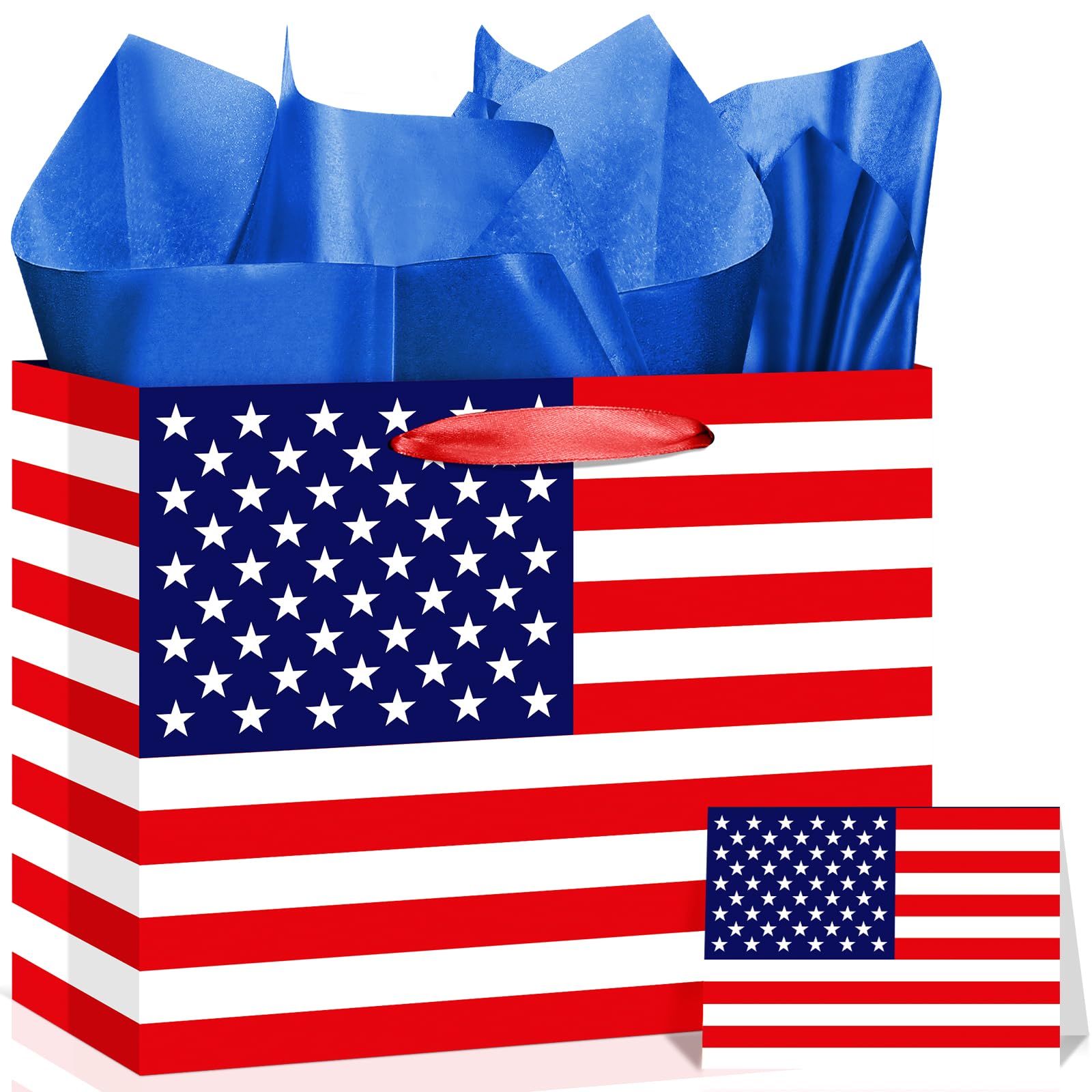 United States US Flag Gift Bag with Card & Wrapping Papers, USA 4th of July Gift Bag Party Decorations American Patriotic for National Day of The United States,Birthday,Souvenirs Goodie Treat Bag