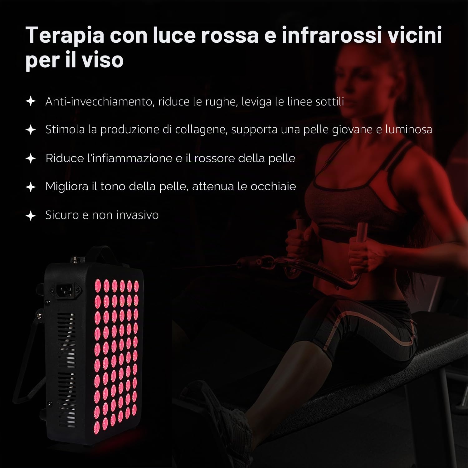 Dispositivo di terapia della luce rossa per il corpo, vicino infrarosso doppio chip 660nm＆850nm, per il corpo, il fronte, il rilassamento, il miglioramento del sonno, sollievo dal dolore (300W)