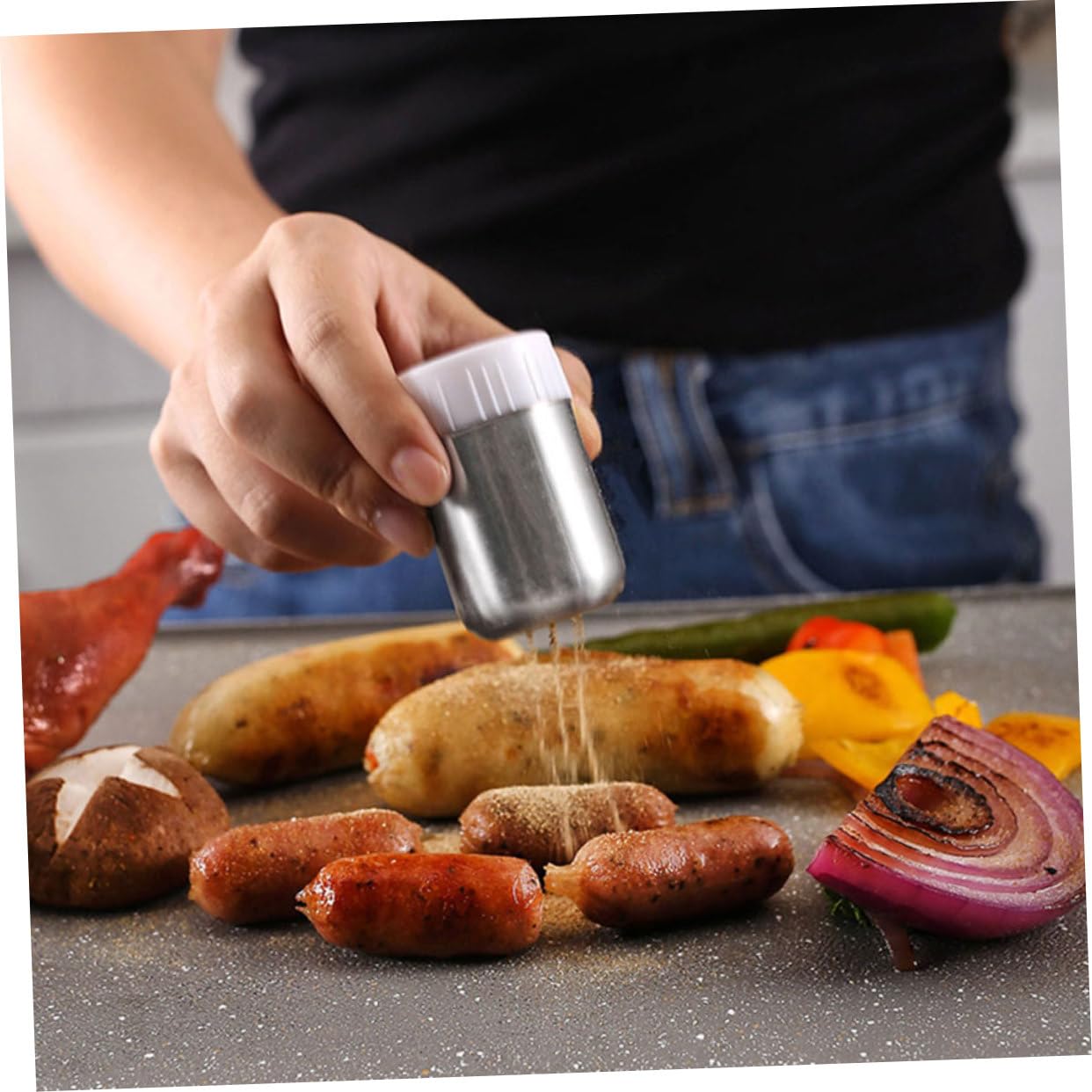 Mikinona Spatola Per Barbecue in Acciaio Inossidabile Pressa Per Carne Da Barbecue Utensili Per Grigliate All Aperto e Bottiglia Condimento Accessori Per