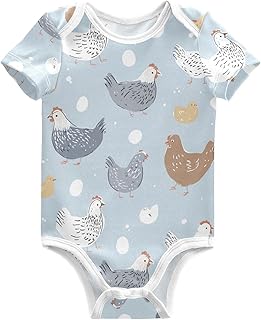 Yellow Egg & Blue Floral Pattern Short Sleeve Bodysuits for Baby Cotton Bodysuit Unisex Babies Suits for Boys Girls