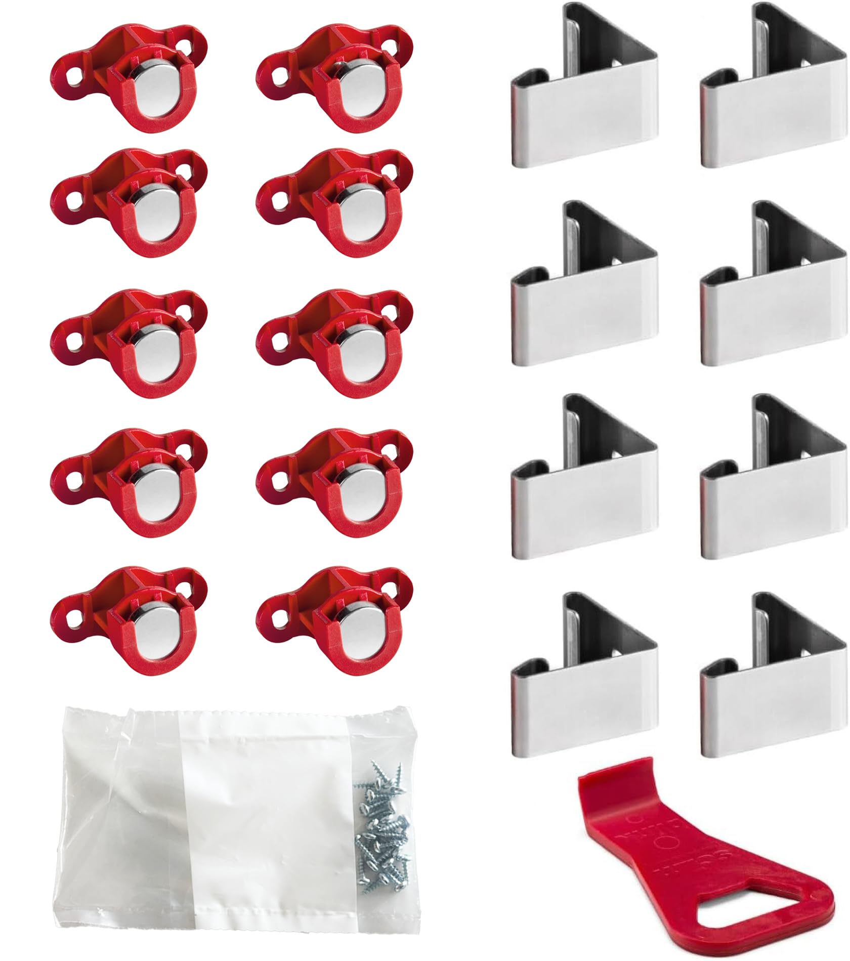 Kit 10 Ganci Magnetici e 8 Ganci Piedino per Zoccolo in Legno da Cucina - Compatibile con i piedini da 34 mm di Diametro e regolo con diametro 80 mm - Leva per Sgancio Zoccolo inclusa