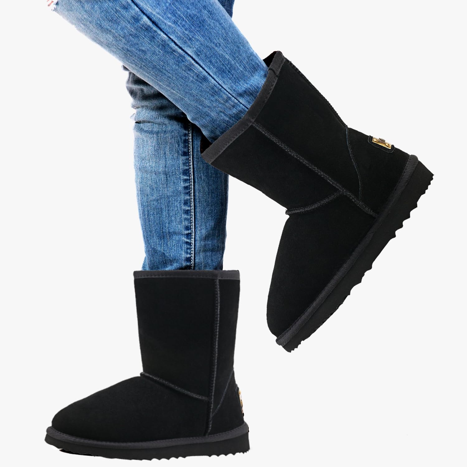 Shenduo Mujer Invierno Media Caña Botas de Nieve Clásico | Forradas de Piel Cálido Material Cuero Botas para Clima Frío