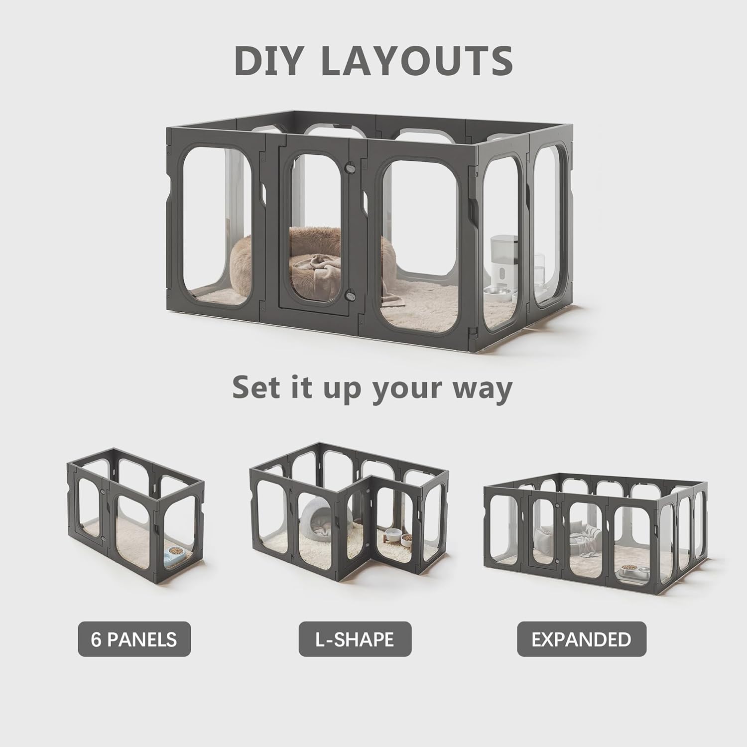 Acrylic Clear Dog Playpen Indoor with Door, 26'' H Transparent Dog Play Pen for Small Dogs, No-Connector Modular Puppy Playpen with Integrated Suction Cups Base, 10 Panels, Black