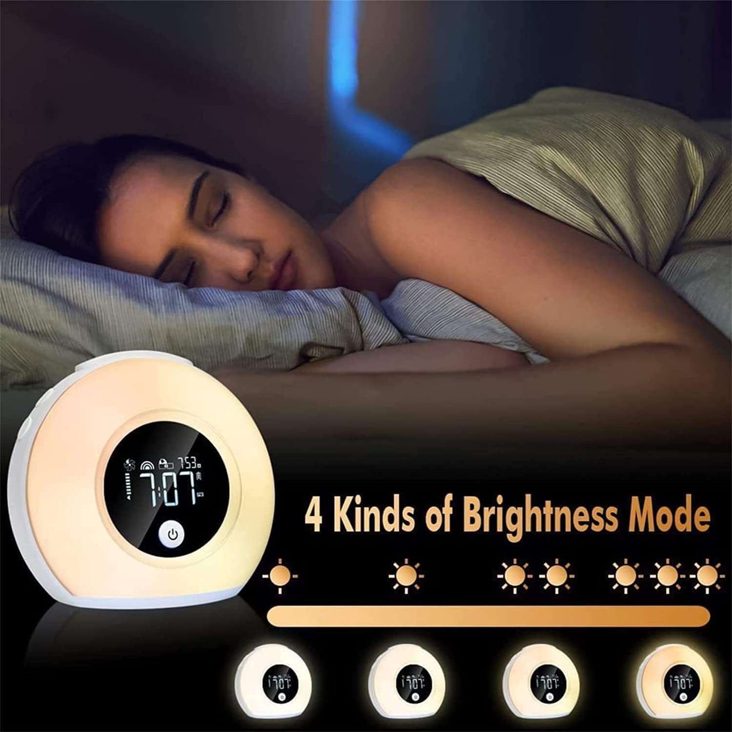 Sveglia con luce, lampada da tavolo con luce notturna con altoparlante Bluetooth/piccolo stereo, luce ambientale a LED in plastica for feste, camera da letto, campeggio, dormienti pesanti, lettore mus