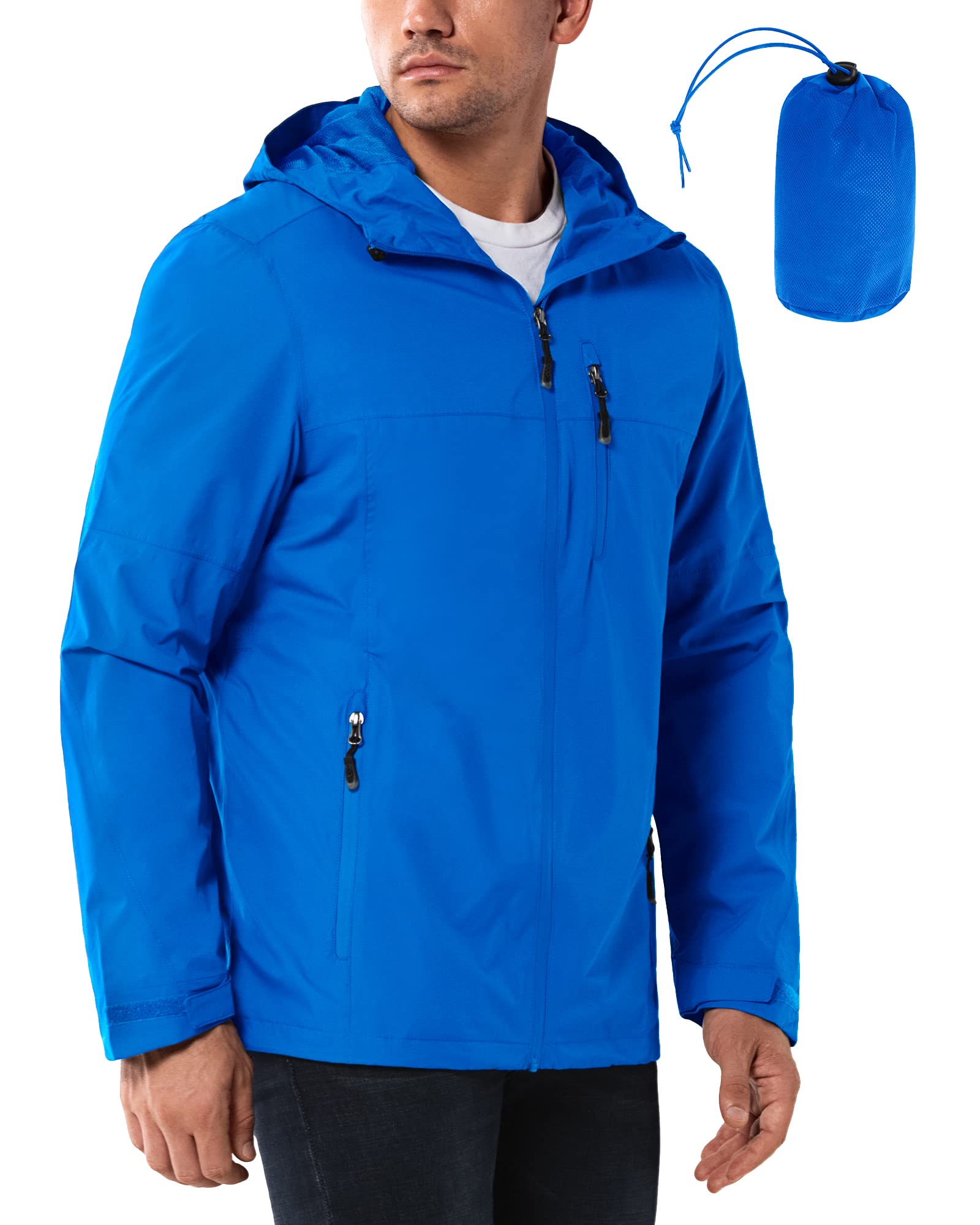 33,000ft Men's Outdoor Waterproof Jackets Packable Windbreaker Lightweight Quick Dry Raincoat Outdoor Jacket for Cycling Camping Bright Blue S