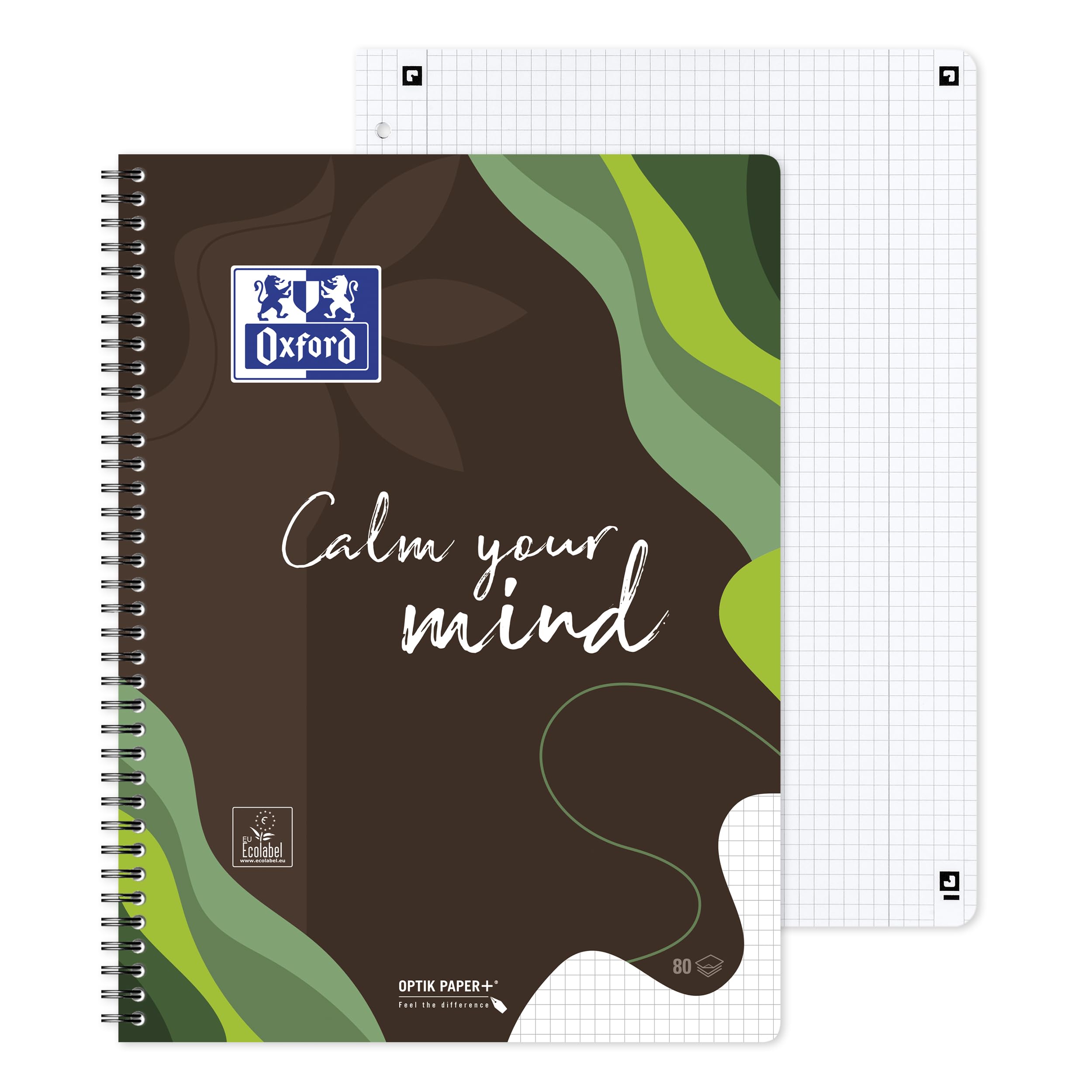 Oxford A4 Collegeblock, kariert, 160 Seiten Limited Edition "Calm Nature" 2 Motive sortiert, 4-fach gelocht & mikroperforiert, 10 Stück
