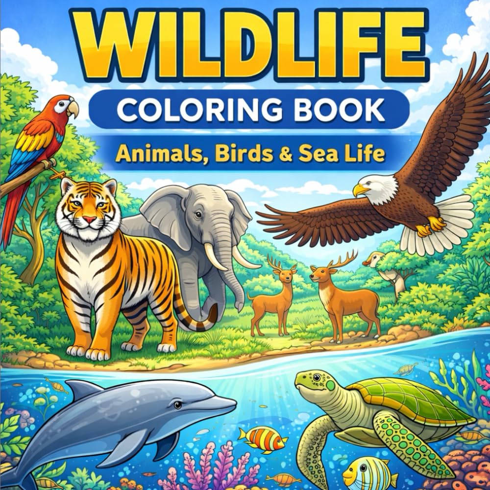 Wildlife Coloring Book for All Ages: Animals, Birds and Sea Life