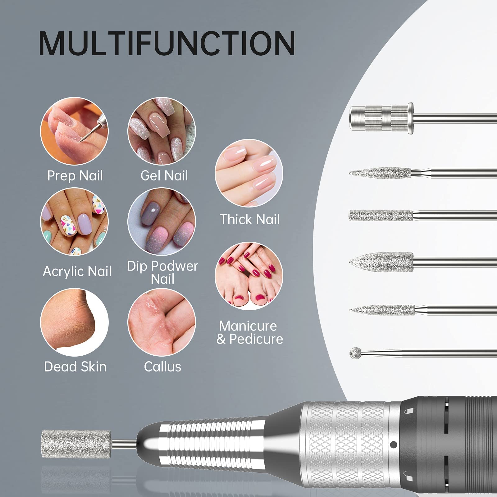 Kredioo Ponceuse pour Ongles Professionnelle Electrique 35000 Tours avec 6 Embouts et Affichage de LCD Puissante Silencieuse pour Manucure Pédicure Cadeau pour Femme