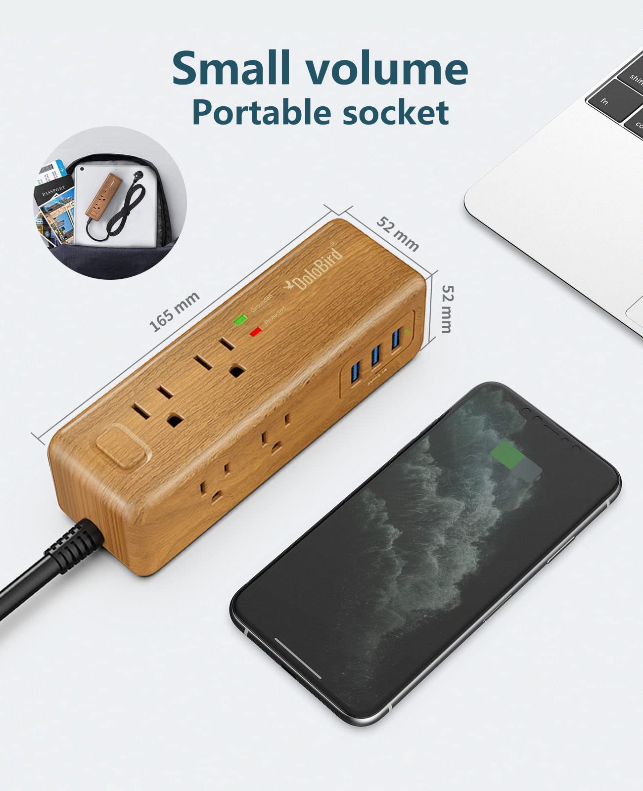 Protezione contro le sovratensioni con 3 porte USB per stazione di ricarica, cavo di prolunga lungo, angolo retto, interruttore piatto, per casa, ufficio, camera da letto