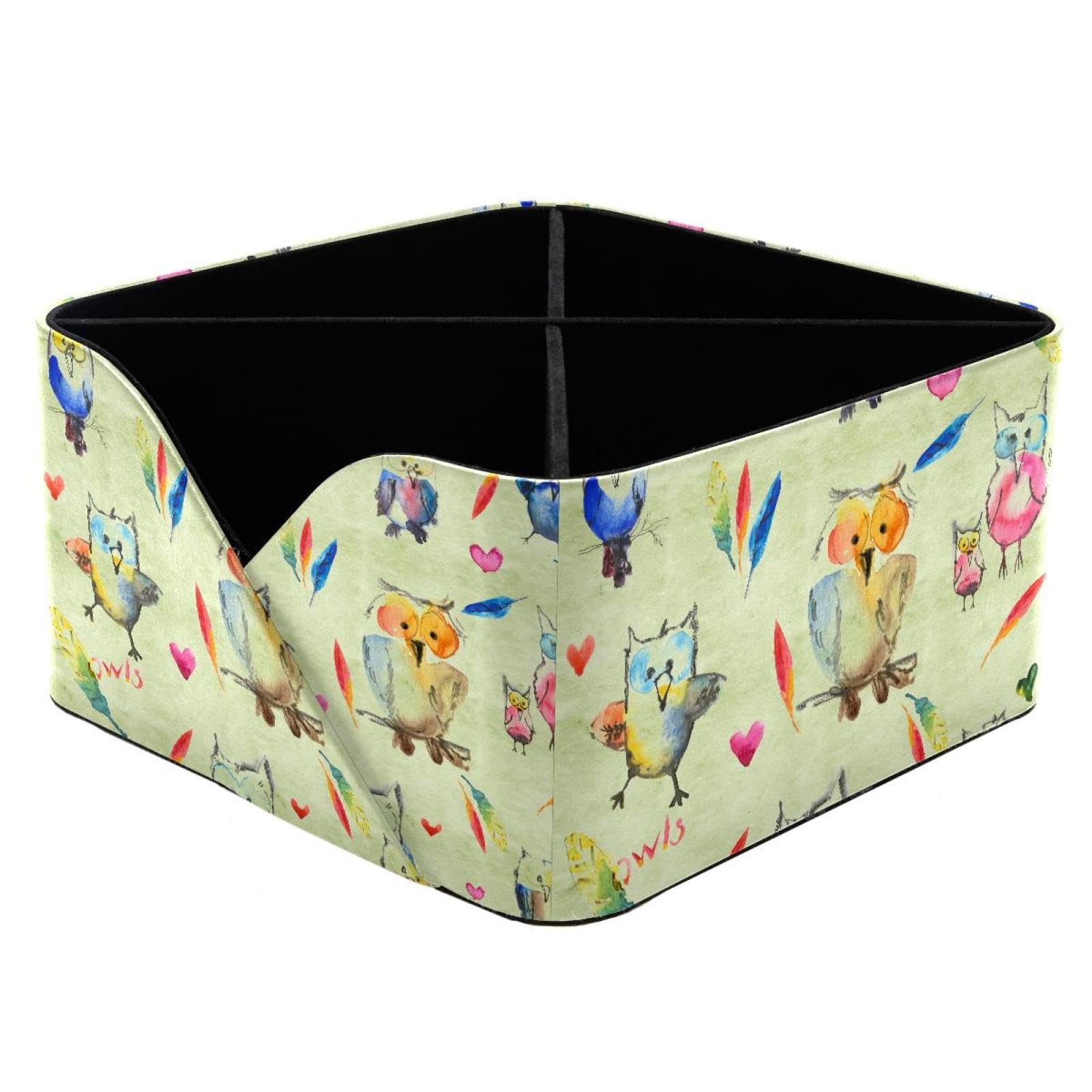 KengjuTesu Cute Owls Feather Watercolor Pattern Desktop Organizer Pen Holder, Rectangular Pencil Cup for Office, Study and Makeup Stations