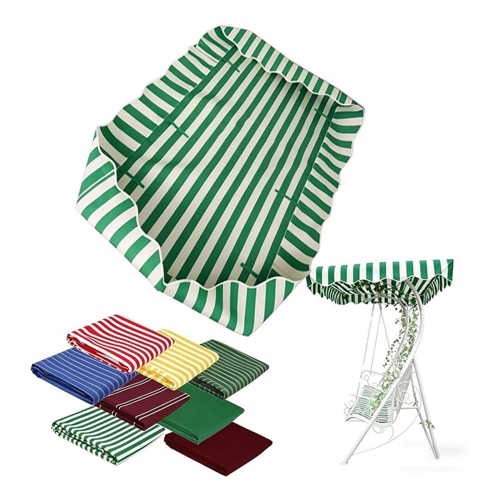 Swing Roof Cover Universal Replacement Canopy for 2-3 Seater - Weatherproof Sun Canopy 142 x 120 cm / 210 x 145 cm for Garden Swing (Green/White, 164 x 114 cm / 65 x 45 inches)