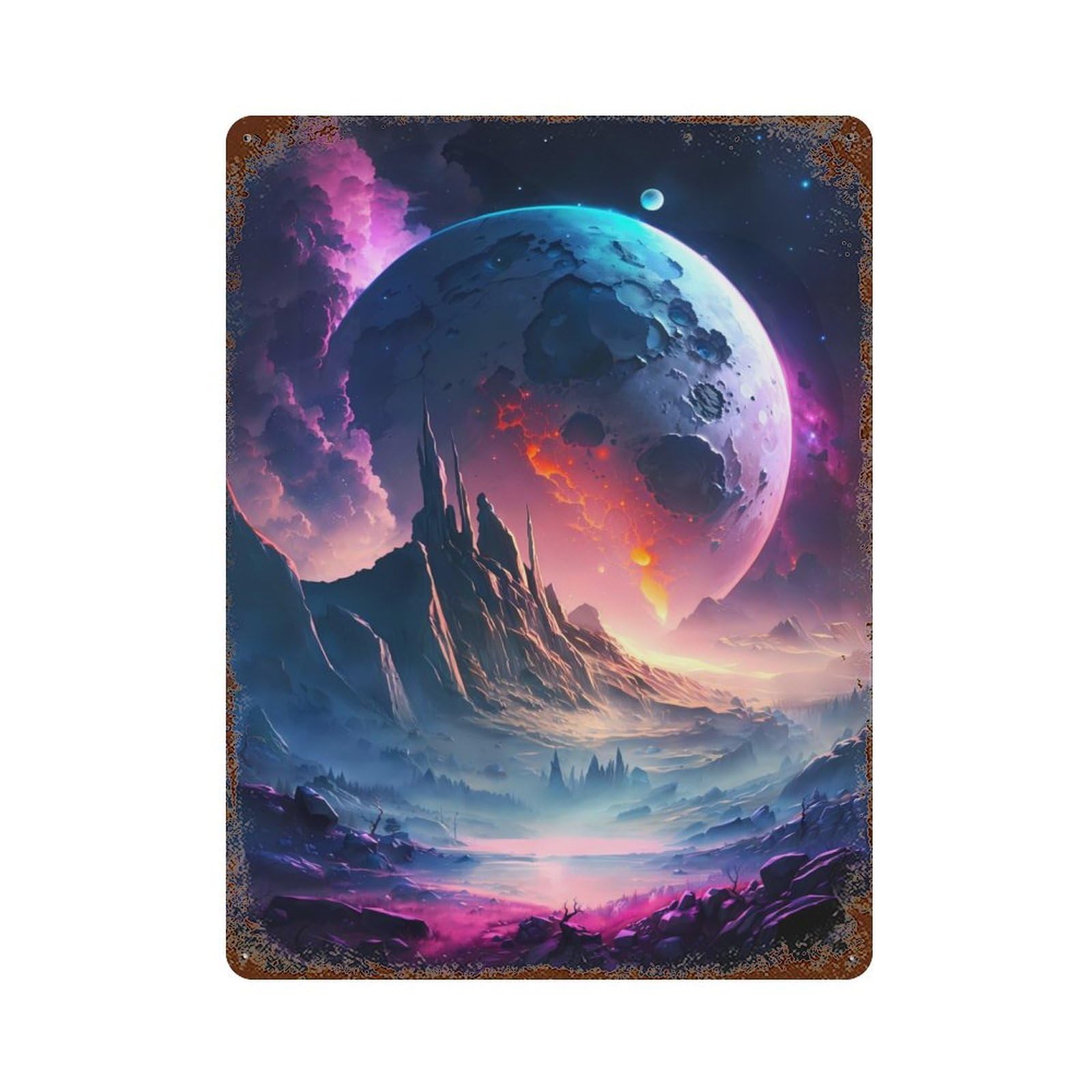 Celestial Treasures 15.7"x11.8" Aged Metal Wall Plaque, Retro Wall Decor for Farmhouse, Kitchen And Entryway Decor