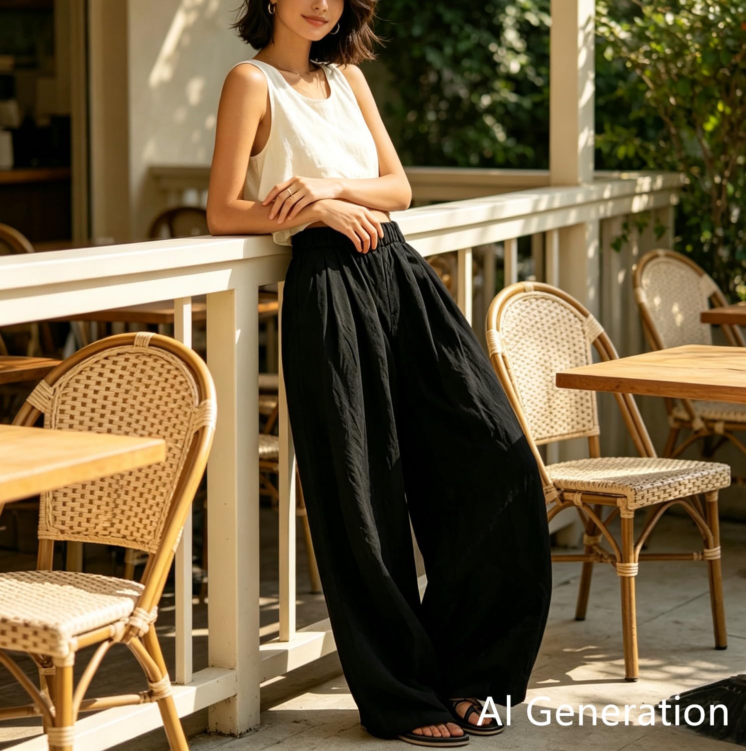 Generico Pantaloni Lunghi a Tinta Unita con Texture e Vita Elasticizzata | Pantaloni casual con vita elasticizzata e tasche oblique, ideali per viaggi, vacanze al mare e tempo libero