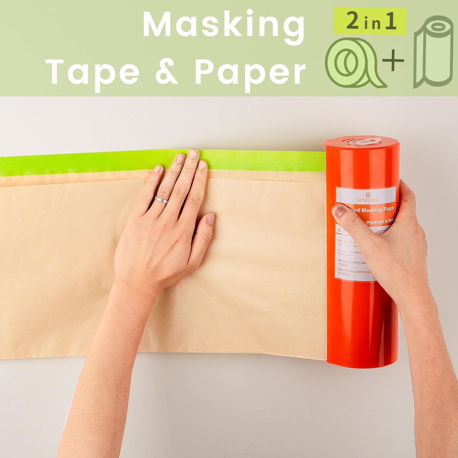 Papel de enmascarar precintado con dispensador, papel de pintor de 12 pulgadas x 66 pies y cinta adjunta para pintar casa, rollo de papel de enmascarar pintura automotriz para ventanas, automóviles