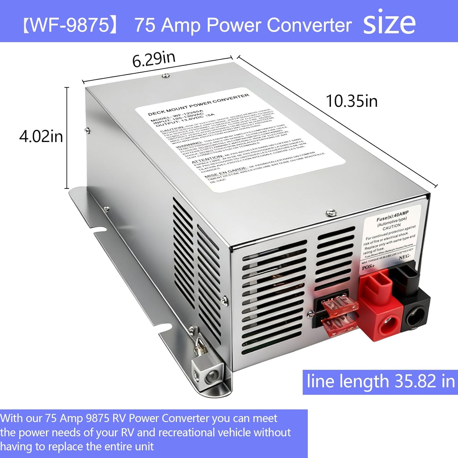WF-9875 75 Amp Power Converter, WF-9875-AD, Replace for Trailer Camper 9800 Series,WF-9875-MBA,WF-9875-AD-MBA, 75 Amp Power Converter for Rv, 5 Years Warranty