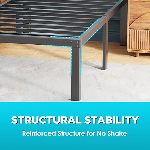 Miniatura 5 de Base de cama con plataforma de metal base de colchón de 18 pulgadas de alto no necesita somier listones de acero resistente sin ruido fácil montaje