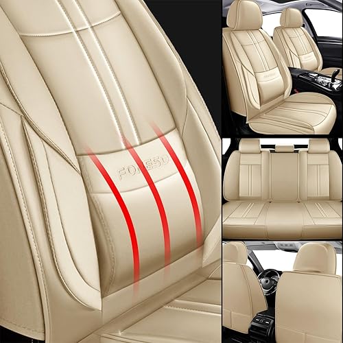 Miniatura 3 de Foneso Fundas de asiento de automóvil, 2 fundas de cojín de cuero para asiento delantero, transpirables e impermeables, accesorios interiores de