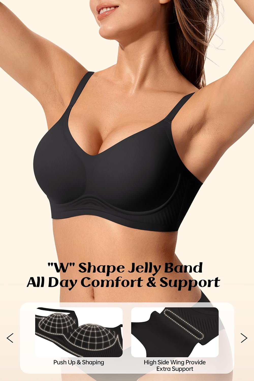 Jelly Bras for Women No Underwire Wireless Tshirt Bra Push Up Seamless Bralettes w Support - Image 2